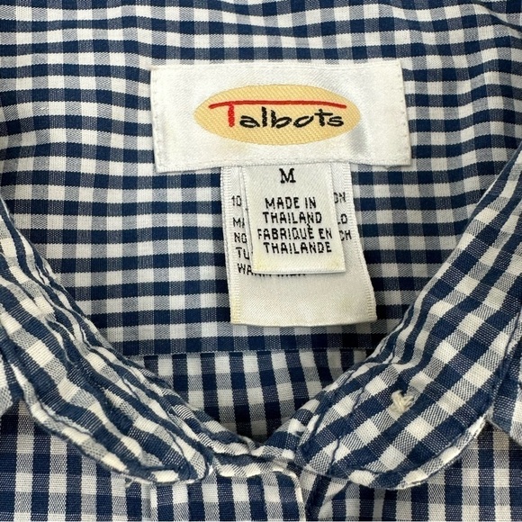 Talbots Lightweight Cotton Blue Check Long Sleeve Blouse, M - Picture 5 of 7